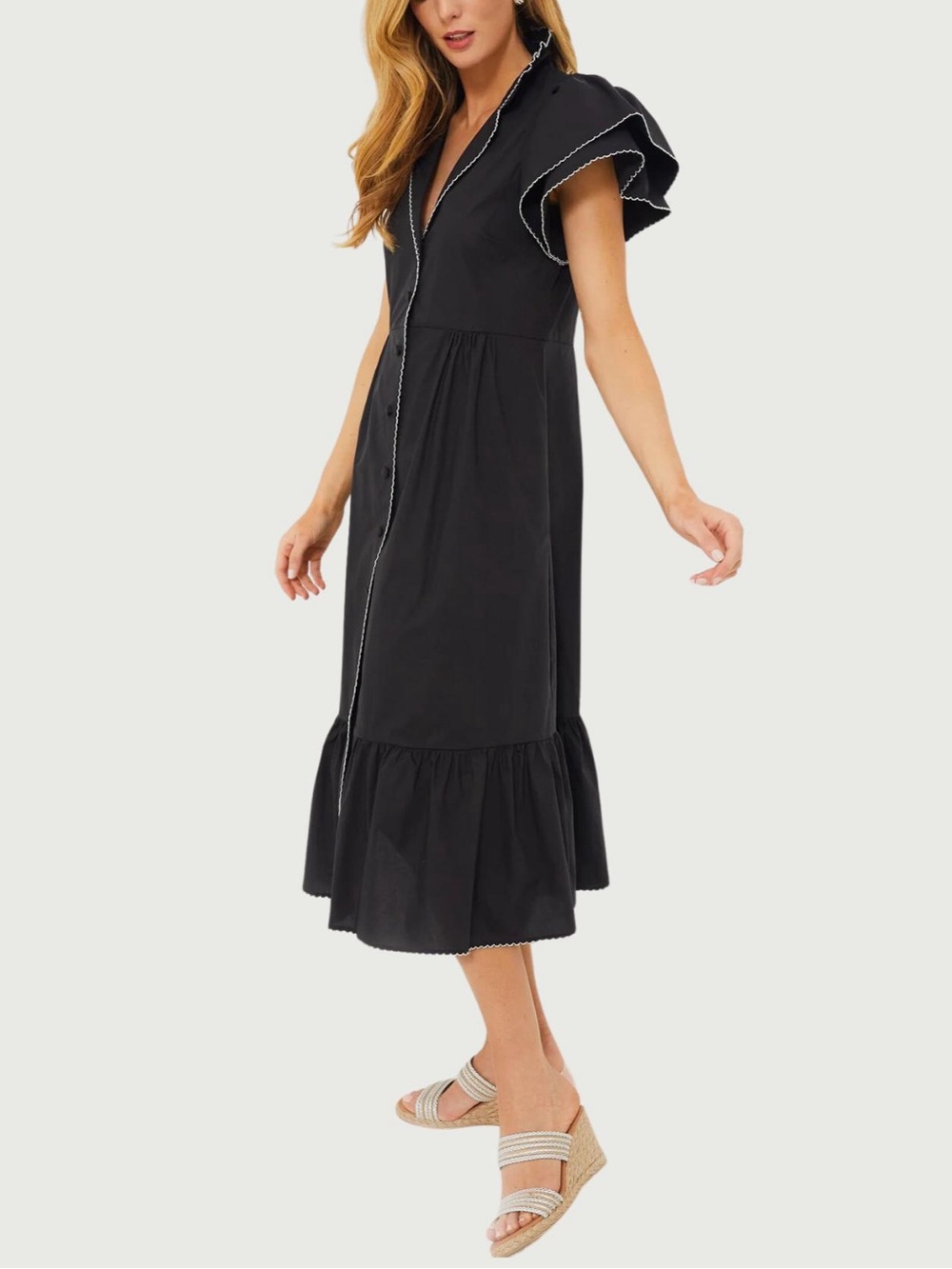 Tuckernuck Black Alice  Midi Dress with Contrast Piping size medium - Picture 2 of 9